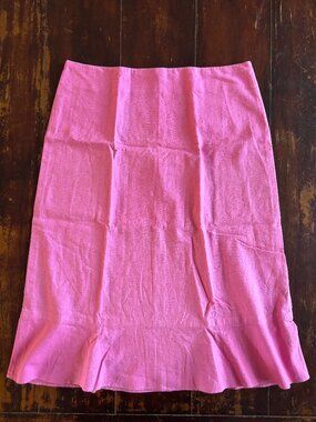 Handmade Bright Barbie Pink 100% Linen Skirt with flounce, invisible zipper, 6